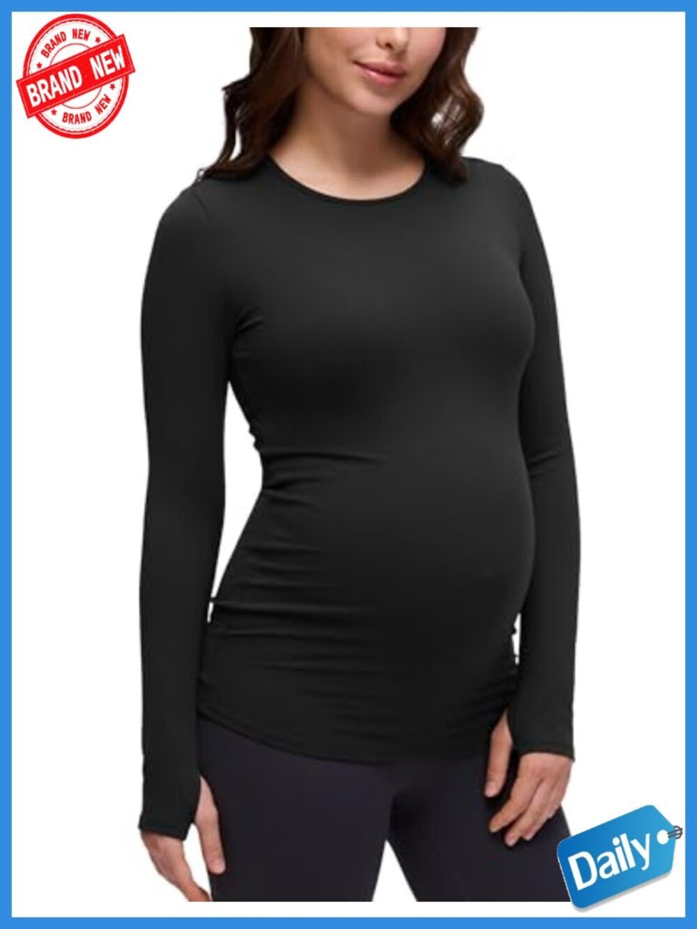 Butterluxe Maternity Crewneck Long Sleeve Tee with Thumbholes